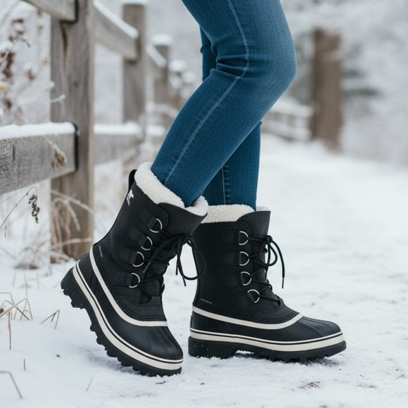 Sorel Caribou Winter Snow Boots Womens 10.5 Waterproof Leather Insulated Black - Picture 1 of 13
